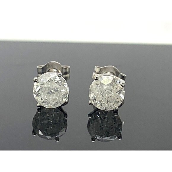 Diamond Earrings 14k White Gold Classic 1.10ctw Round Solitaire Push Bac…